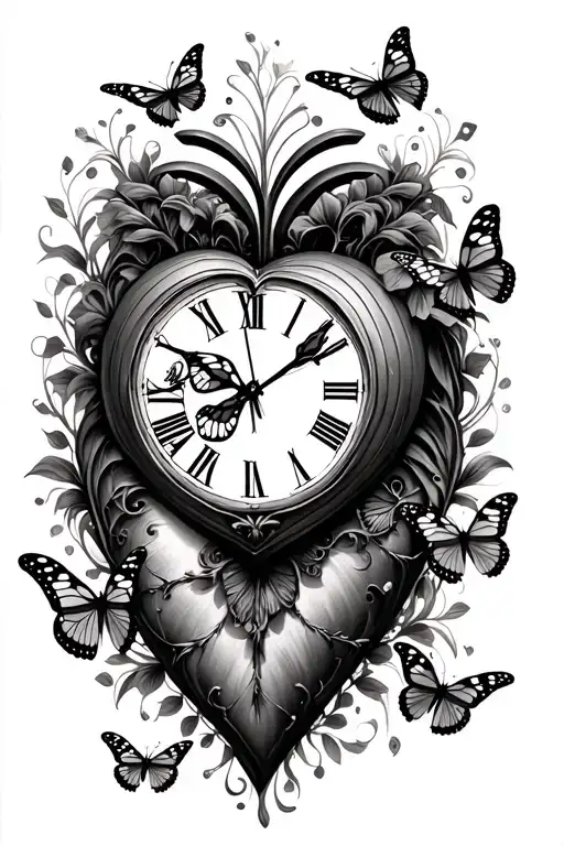 Heart Clock With Butterflies