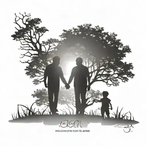 Dad Holding Hands With His Two Sons As Silhouette Walking Through A Tree Ach