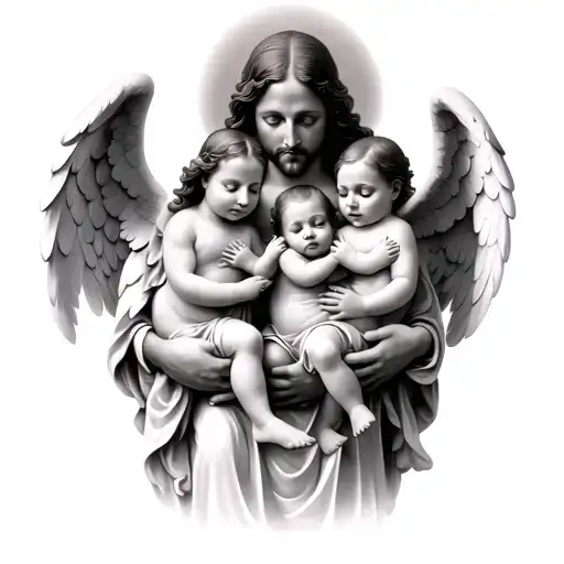 Four Angel Babies With Jesus Holding Them