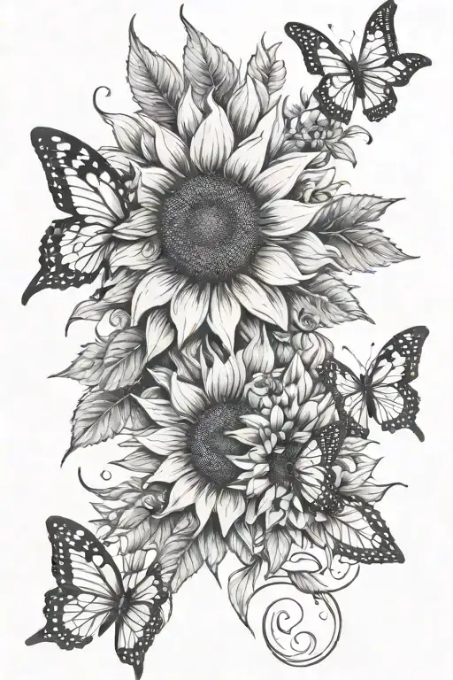 Sunflower And Butterflies
