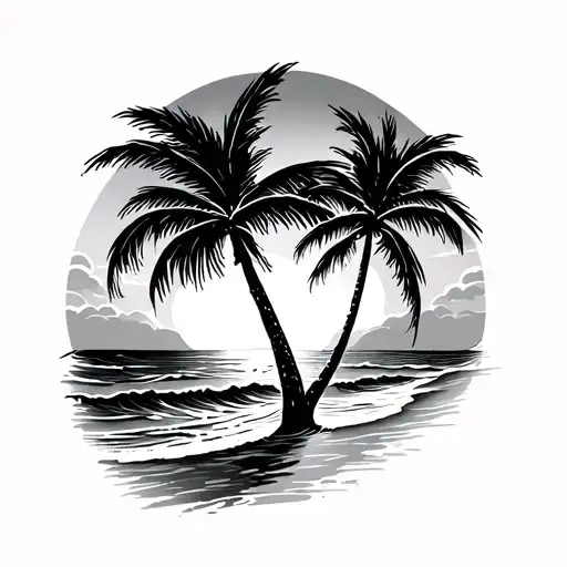 Beach Sunset Palm Tree Waves