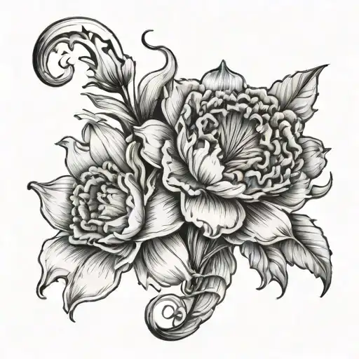 Carnation And Daffodil With Crescent Moon