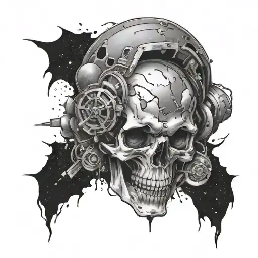 Skull Looking To The Left And At The Back Of The Head Is A Explosion That's In The Galaxy