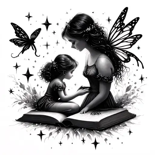 Magical Book Explosion Of Stars And Fairies Whist Daughter Colours In Book