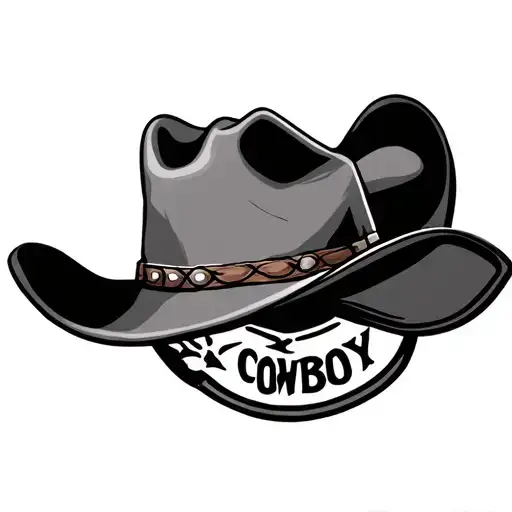 Fine Line Cowboy Hat With Cowboy Written Under It