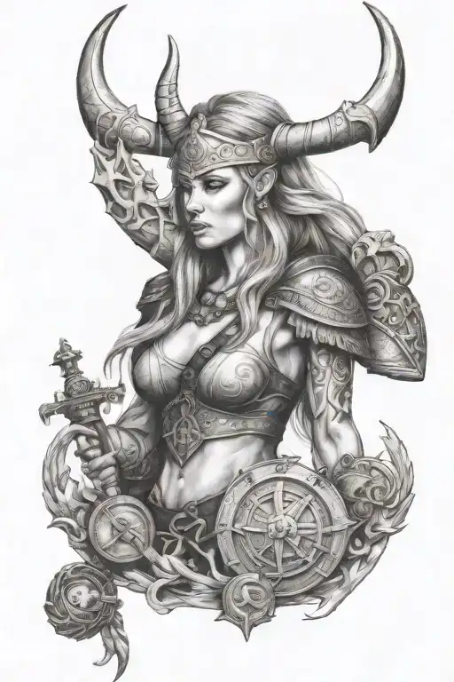 Woman Viking Whit Wapon And Ship On The Background