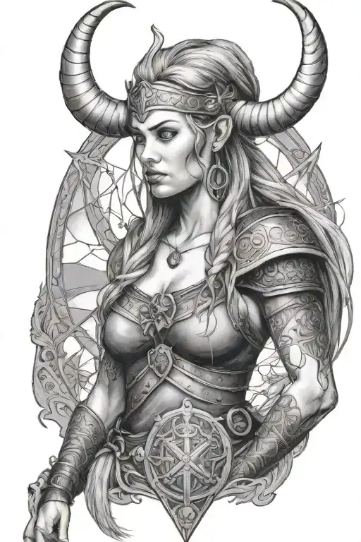 Woman Viking Whit Wapon And Ship On The Background