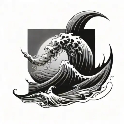 Simple Male Tattoo Design Wave And Sun