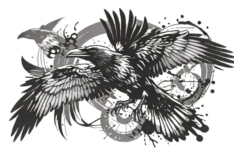 Black Raven And White Bird Flying In Battle Trash Polka