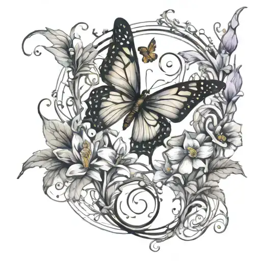 Ivy Veins Branching Out With Crocus Flowers Blooming With Butterfly And Dragonfly Flying Around It