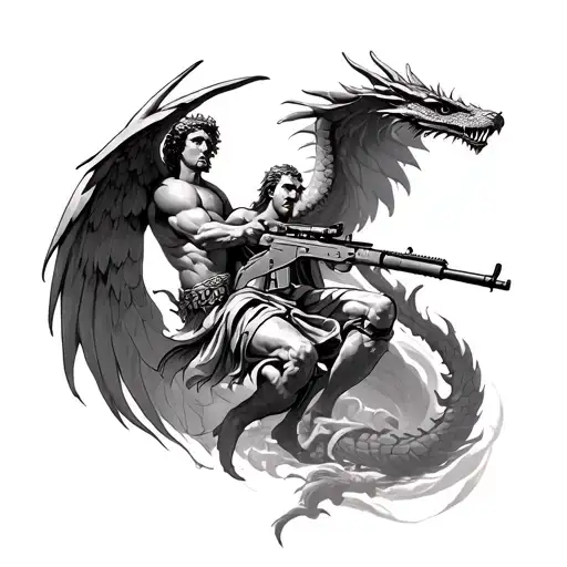 Saint Michael Slaying The Dragon With Sniper Rifle