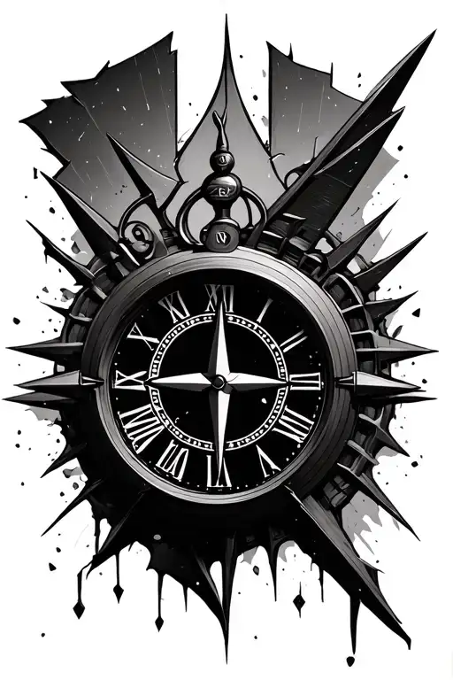Broken Clock And Compass Design