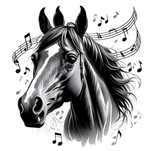 Horse Surrounded My Music Notes