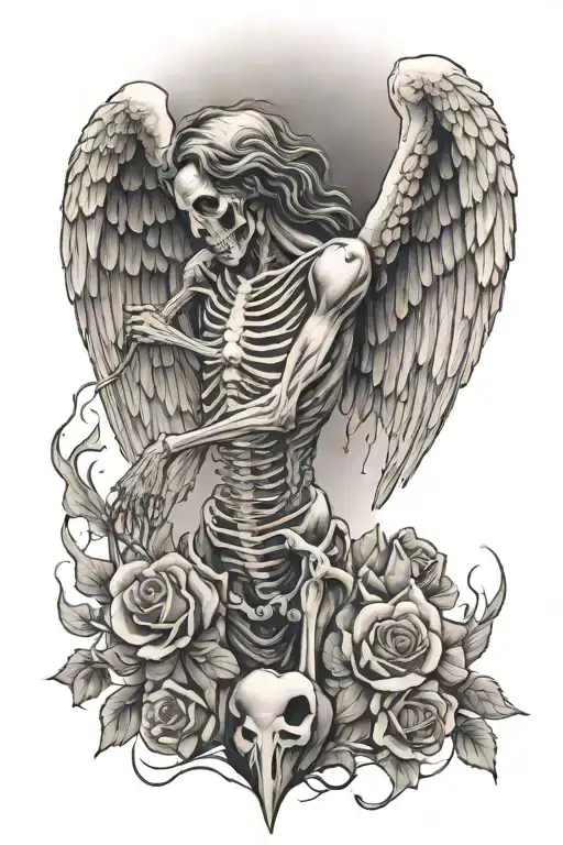 Male Angel With A Bleeding Heart Deteriorating Into A Skeleton As Sorrow And Heartbreak Destroy Him