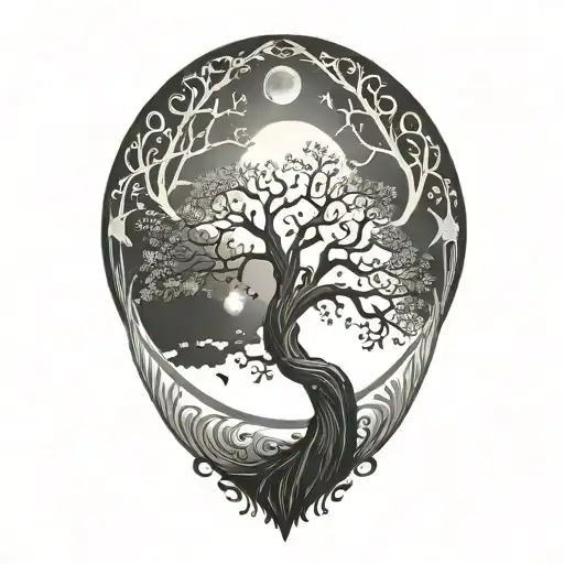 Tree Of Life And Sun And Moon
