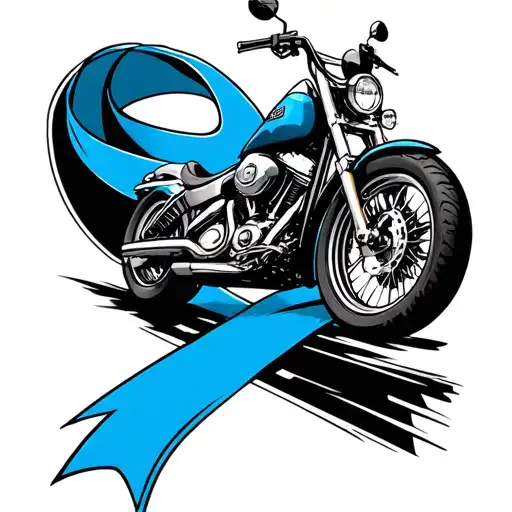 Harley Davidson Motorcycle Riding Up A Blue Cancer Ribbon Like A Road