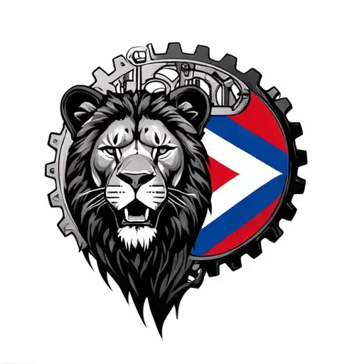 Steampunk Gears And Machinery With Lion Face And Puerto Rico Flag