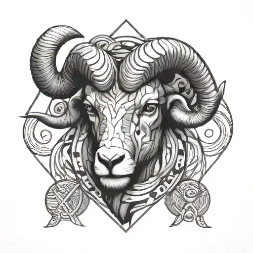 Aries In Realistic And Geometric Style