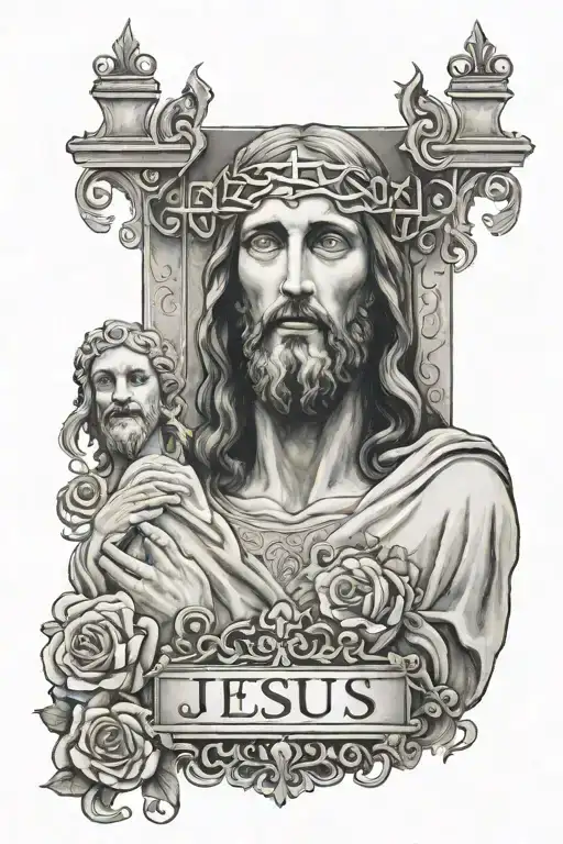 Face Of Jesus Christ With Gates And Man Entering With The Date He Was Born And Passed Away