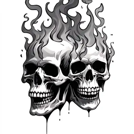 Skulls With Fire And Smoke Rising