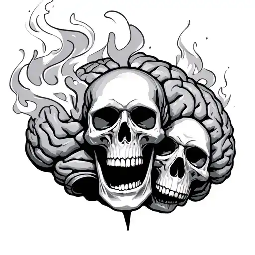 Skulls With Fire And Smoke Rising Brain Attached