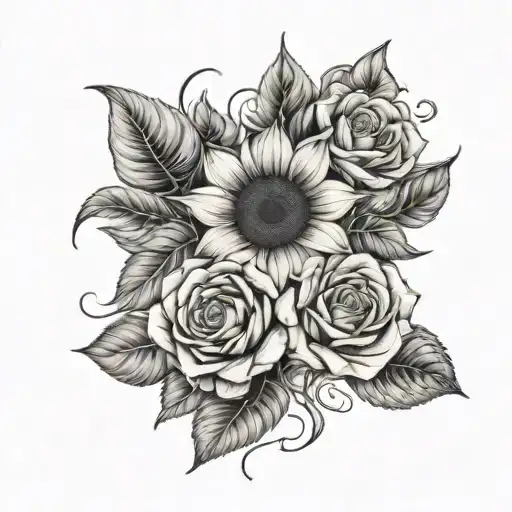 Sunflower And Rose Intertwined