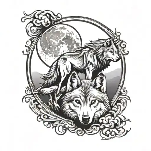 Moon And Wolf Surrounded