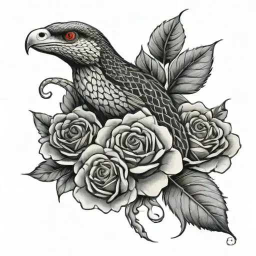 Snake Rose Bird With Flowers