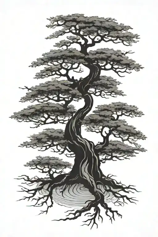 Yin Yang Bonsai Tree Silhouette