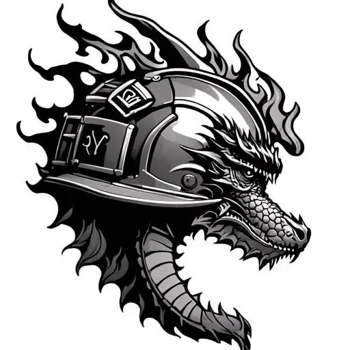 Firefighter Helmet Engulfed In Flames Dragon Right Rm