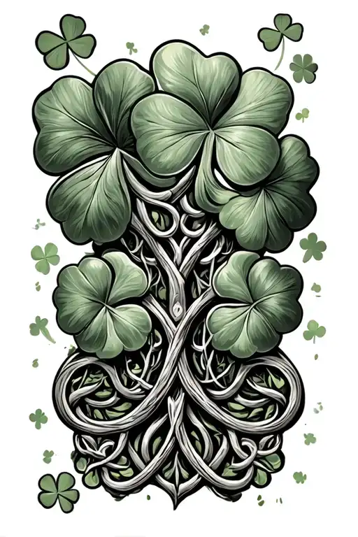 Irish Celtic Tree Of Life And 4 Leaf Clover