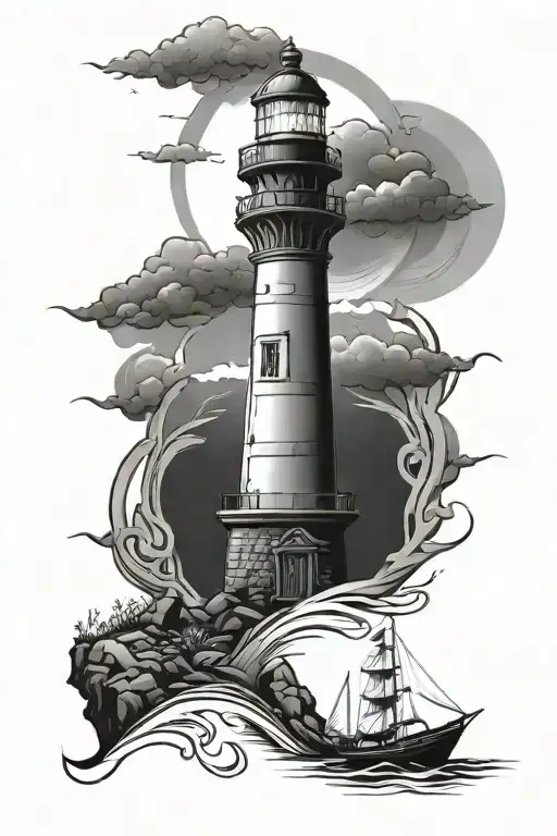 Compas And Lighthouse Shining