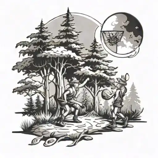 A Forest Scene With Elves Playing Basketball Under A Sunny Sky