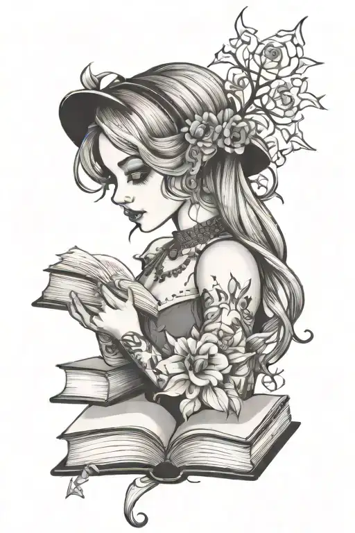 Feminine Gothic Book Lover Line Art Inspired