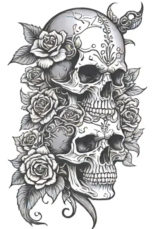 Skull And Flowers Snake And Dagger