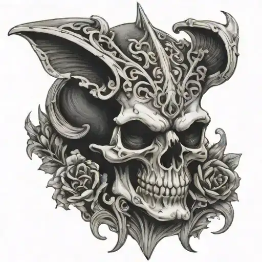Center Skull With Baroque Dark Gothic Cathedral Gargoyle