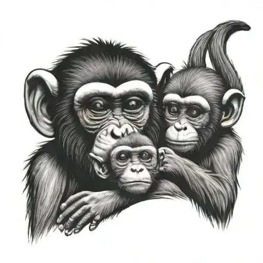 Mum And Dad Monkey With Baby Monkey