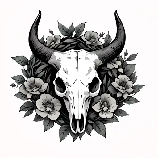 Bull Skull With Wreath Wrapped