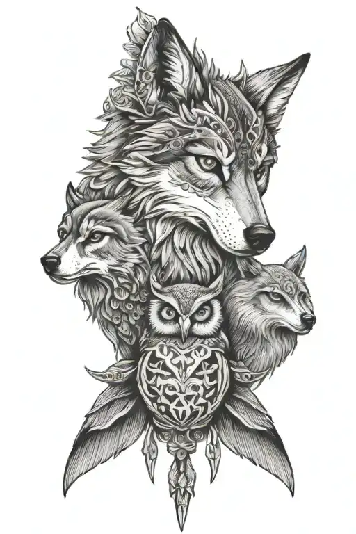 Wolf And A Owl Together
