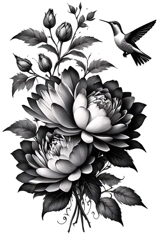 Peony And Lotus Vertical Bouquet With Hummingbirds