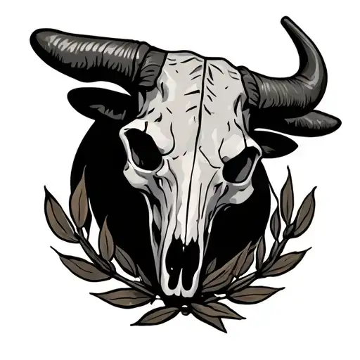 Bull Skull With Laurel Wreath Wrapped