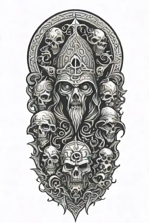 Hodded Cultists Surrounding Looking Upon A Great Old One With Glariong Eyes In The Dark