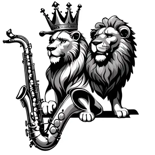Saxophone And Lion Wearing A Crown