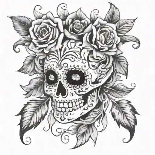 Black And White Beautiful Day Of The Dead Tattoo Ideas
