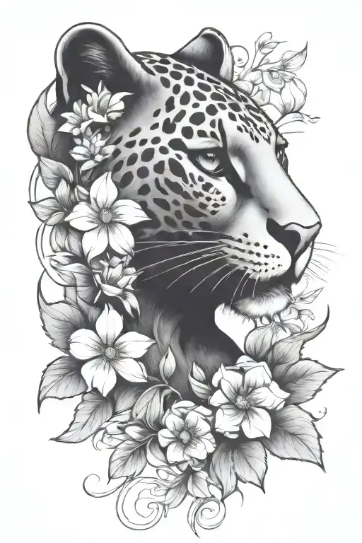 Mean Panther Hidden In Hawthorne Flower Large Black Leaves