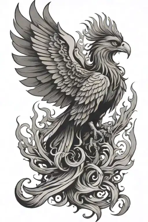 Phoenix Bird Fire On Bottom Transition To Ice Halfway Up On Wings