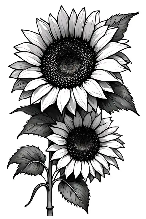 Line Drawing Representing A Pair Of Sunflower Blooming