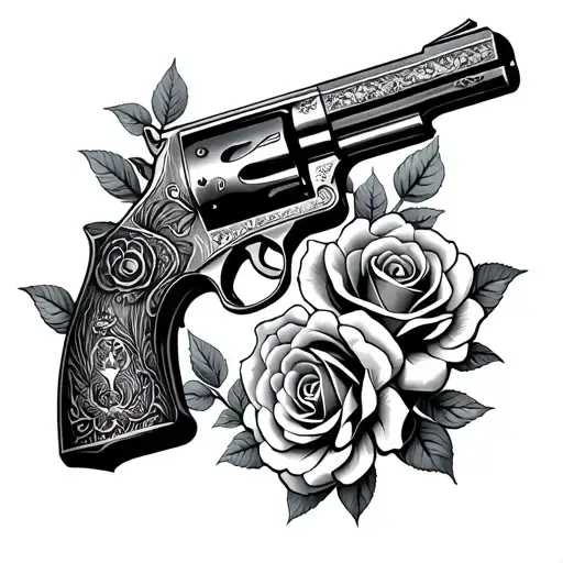 Western Colt Pistol Engraved With Roses On The Pistol