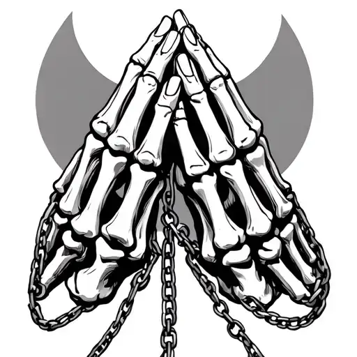 Skeleton Hands Held Together In Prayer Form With Fine Chains