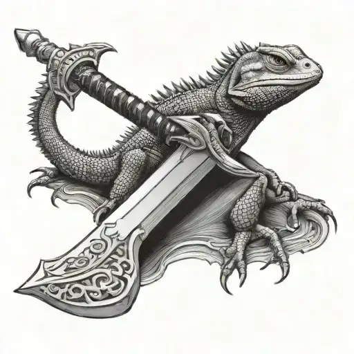 Dark Gothic Realistic Sword With Bearded Dragon On Its Pommel